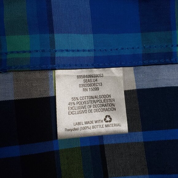 NWOT Amplify Half sleeve Shirt Boys Size L 14-16 Short Button up Plaid Blue - Picture 6 of 8